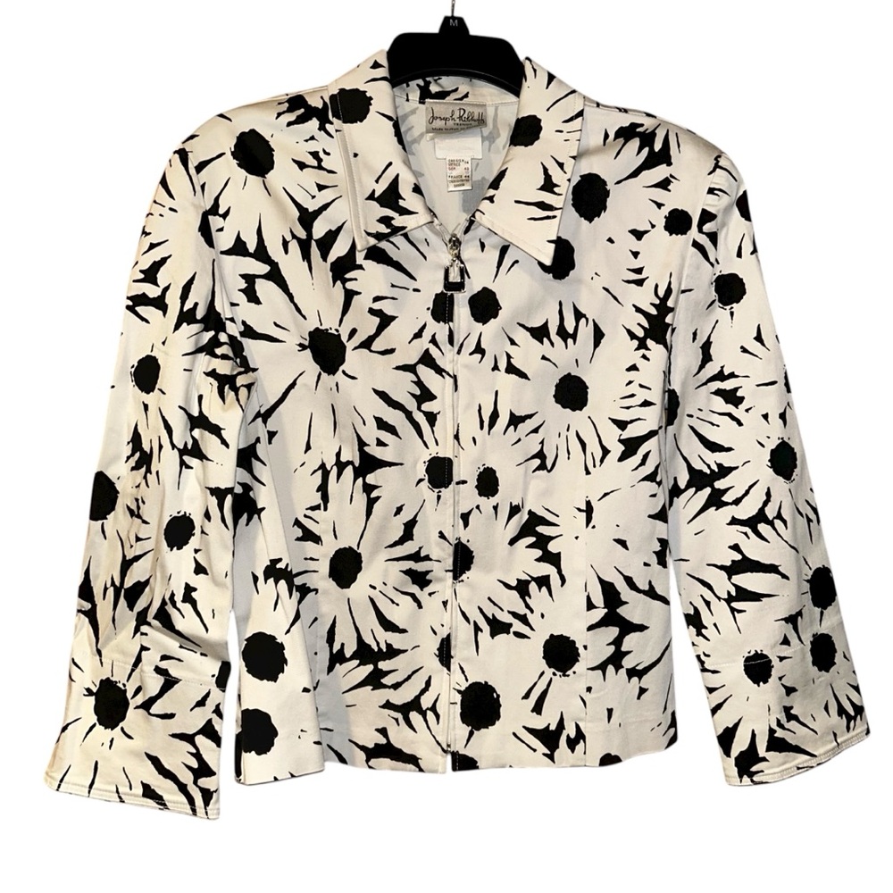 Joseph‎ Ribkoff Trends Vtg Floral Jacket Blazer Womens 14 Black White Union Made